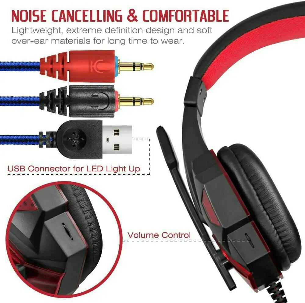 3.5mm Gaming Headset Mic LED Headphones Stereo Bass Surround For PC PS4 Xbox One - FASTSHOPP👜