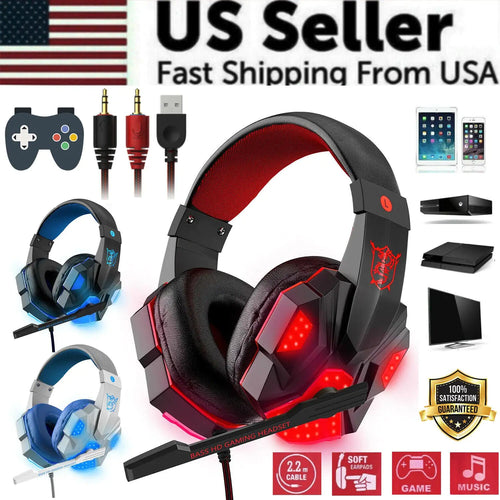 3.5mm Gaming Headset Mic LED Headphones Stereo Bass Surround For PC PS4 Xbox One - FASTSHOPP👜