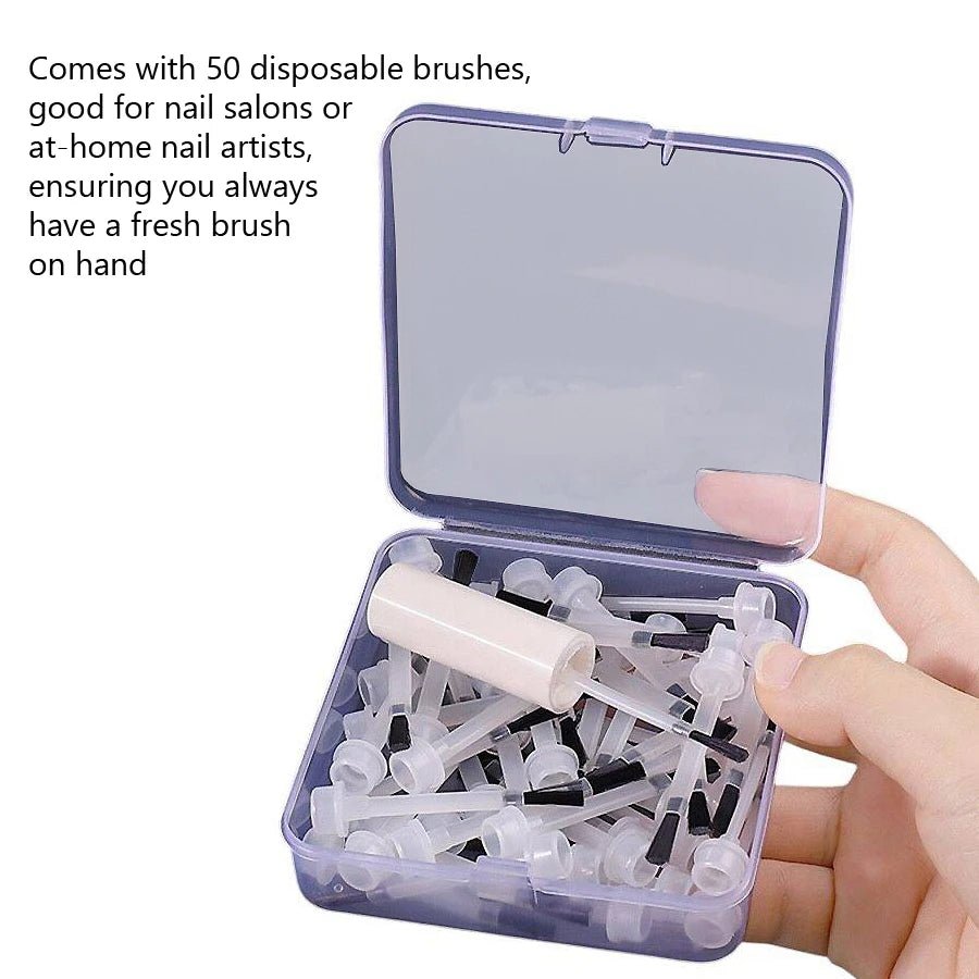 50Pcs Disposable Flat Nail Polish Brushes with Handle for Nail Polish, Gel Application Easy Replacement - FASTSHOPP👜