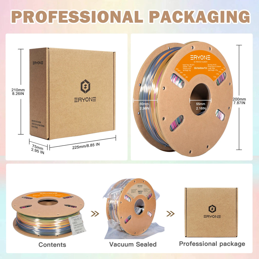 Eryone New Rainbow PLA Filament Multicolor Perfect Spooled 1.75mm 1KG Texture For 3d Printer High Quality Fast Shipping