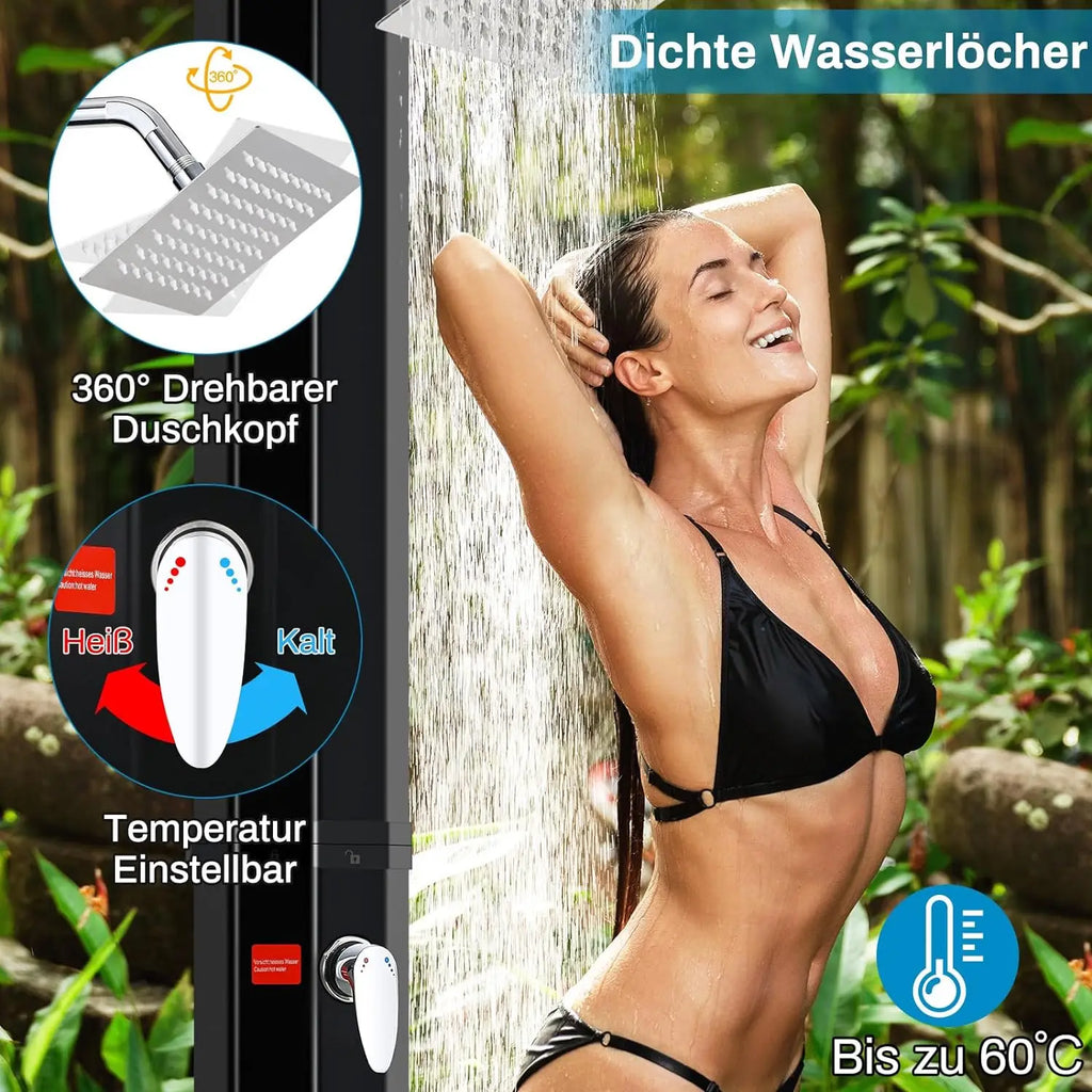 Camping Solar Powered 360° Shower head and Footwash Spout, 40L Outdoor Freestanding Temperature Controlled up to 60°C,with cover