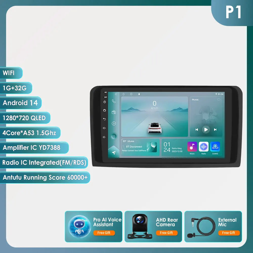 2 Din Android 14 Car Radio GPS with Screen for Mercedes ML W164 X164 ML350 ML300 GL500 ML320 ML280 GL350 Autoradio Multimedia 4G