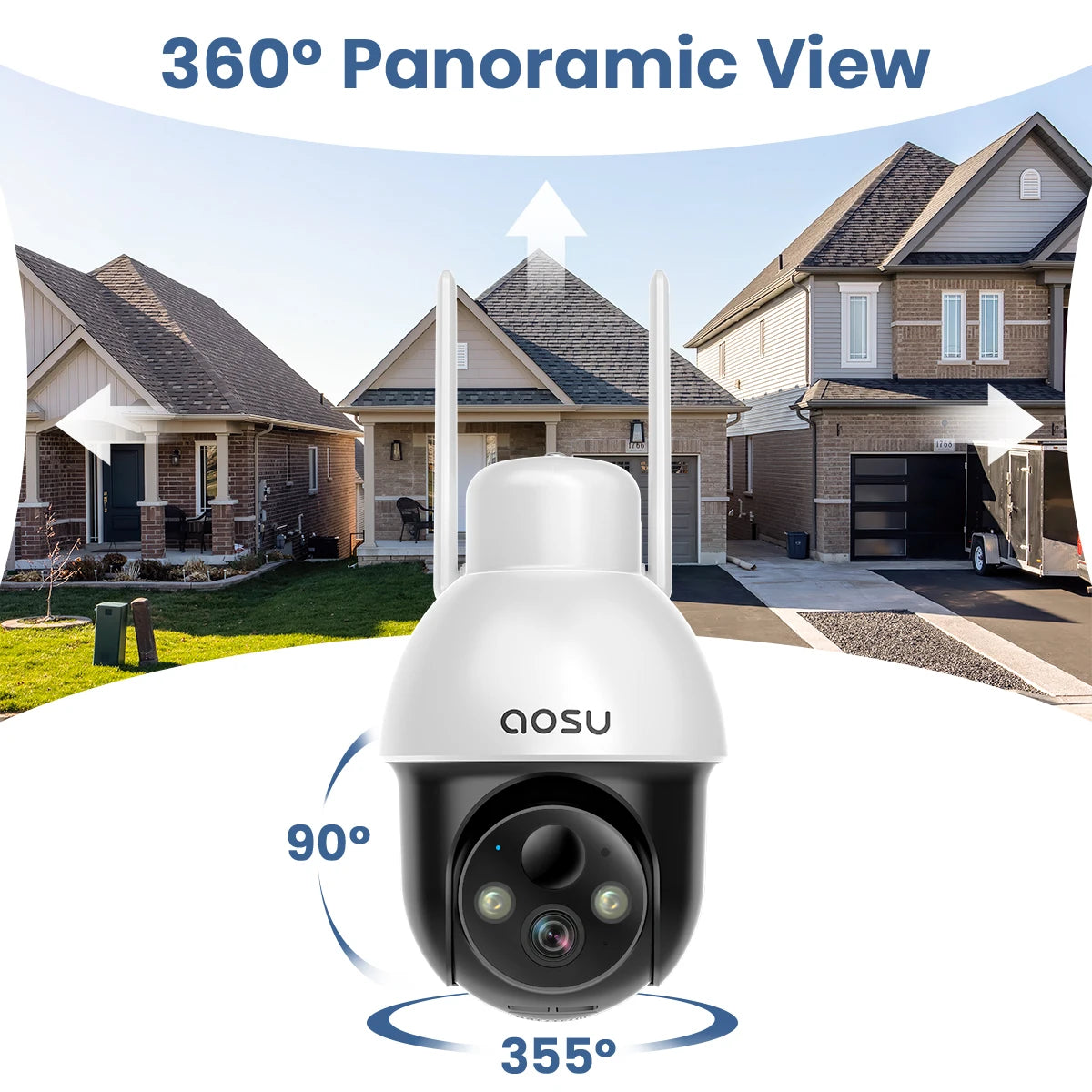 AOSU 3MP PTZ Solar Security Camera Built-in Battery Wireless 2.4Ghz WIFI Camera PIR AI Detection 2-Way Audio Outdoor CCTV Camera