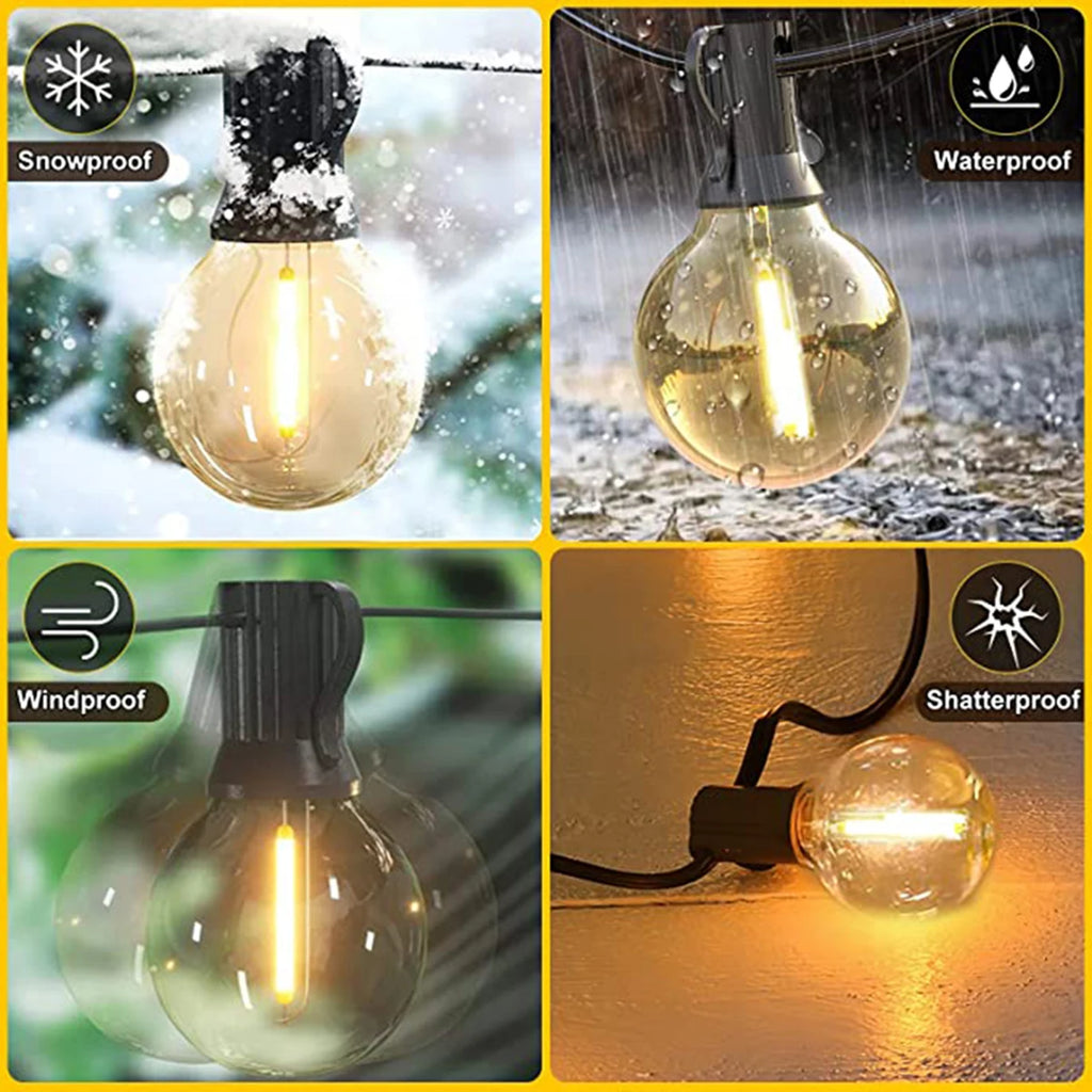 G40 Outdoor String Lights Solar Festoon LED Patio Rope Lamps Solar String For Camping Garden Party Wedding Terrace Decoration
