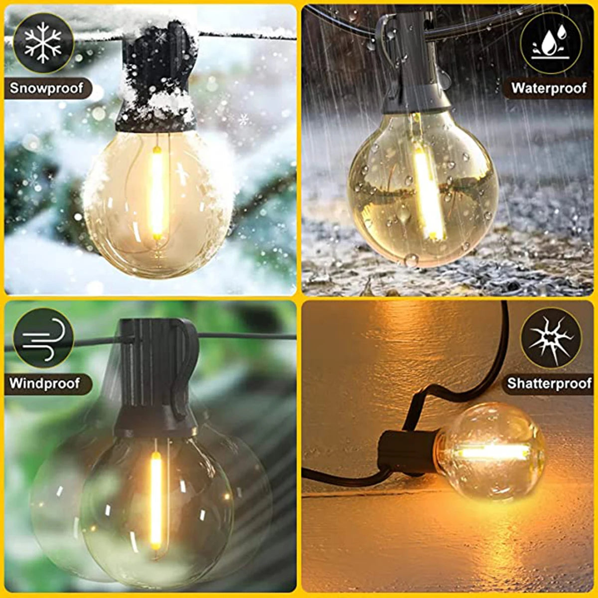 G40 Outdoor String Lights Solar Festoon LED Patio Rope Lamps Solar String For Camping Garden Party Wedding Terrace Decoration