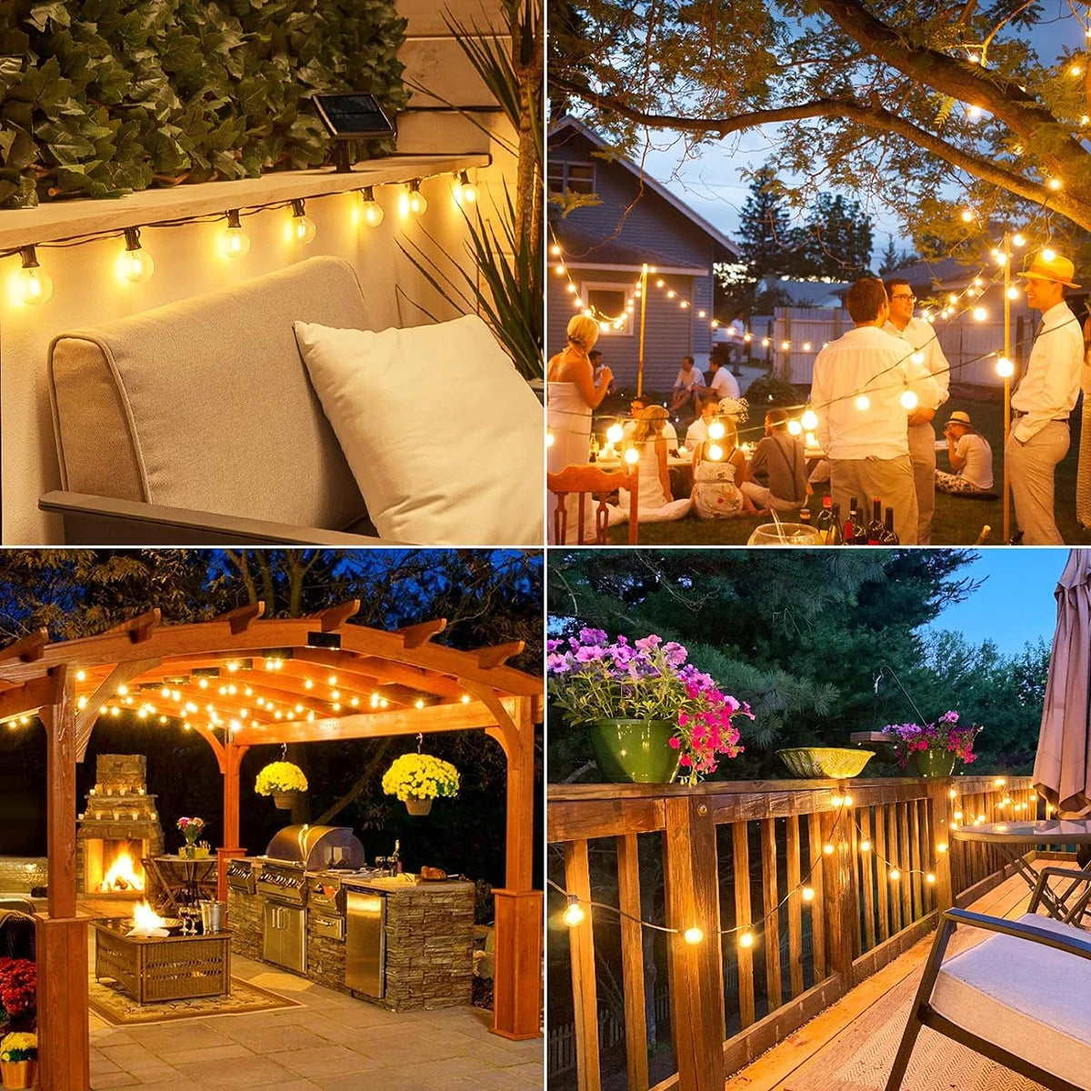 G40 Outdoor String Lights Solar Festoon LED Patio Rope Lamps Solar String For Camping Garden Party Wedding Terrace Decoration