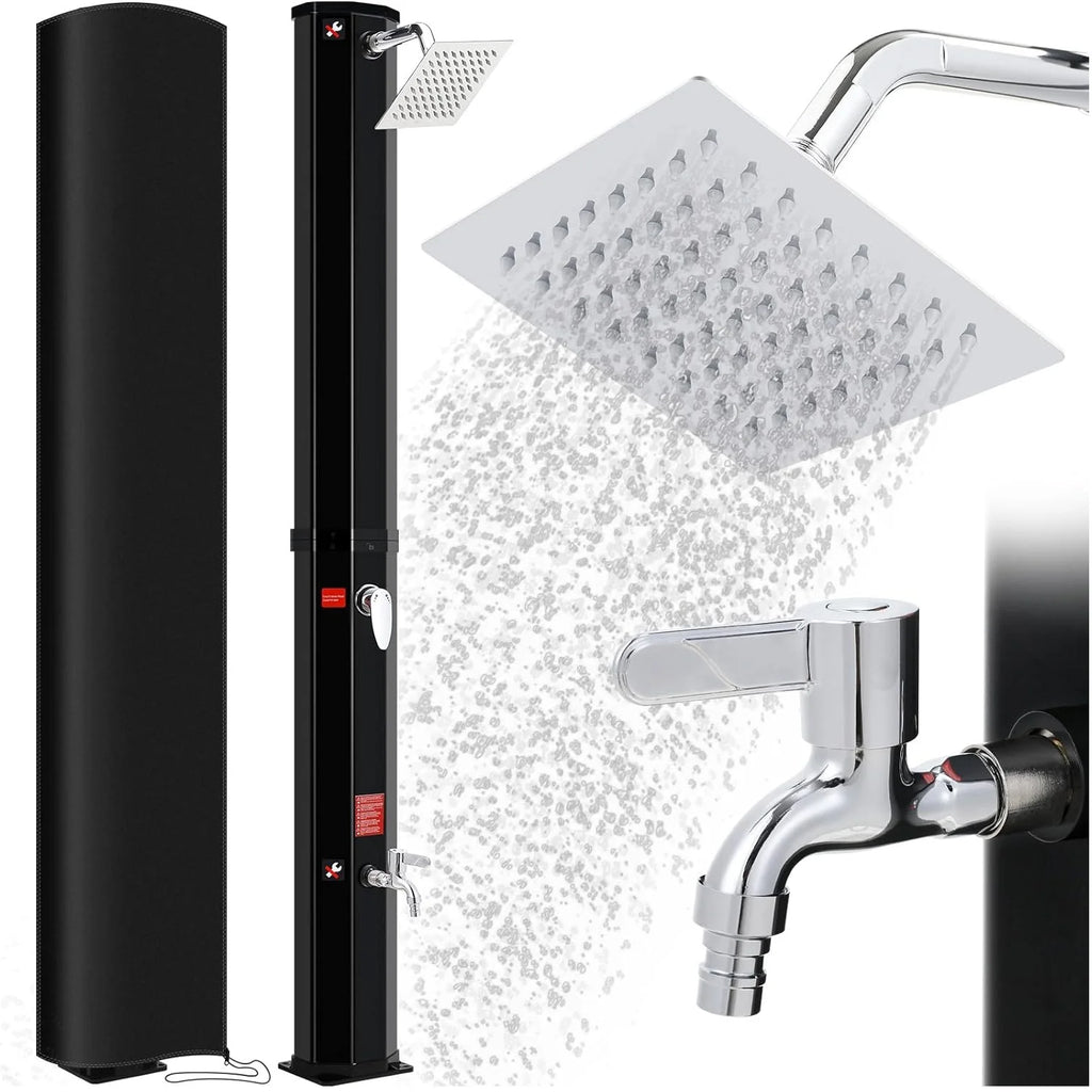 Camping Solar Powered 360° Shower head and Footwash Spout, 40L Outdoor Freestanding Temperature Controlled up to 60°C,with cover