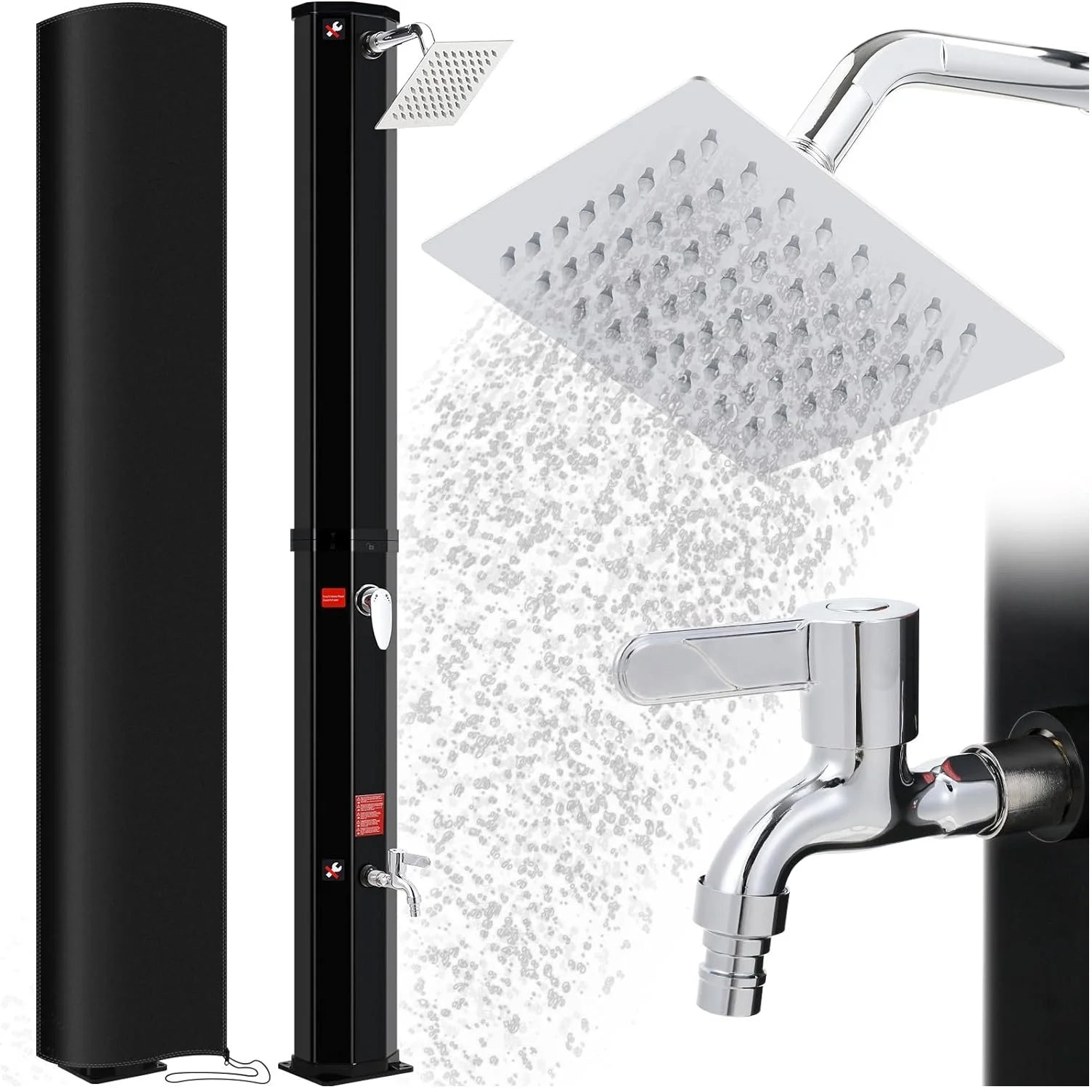 Camping Solar Powered 360° Shower head and Footwash Spout, 40L Outdoor Freestanding Temperature Controlled up to 60°C,with cover