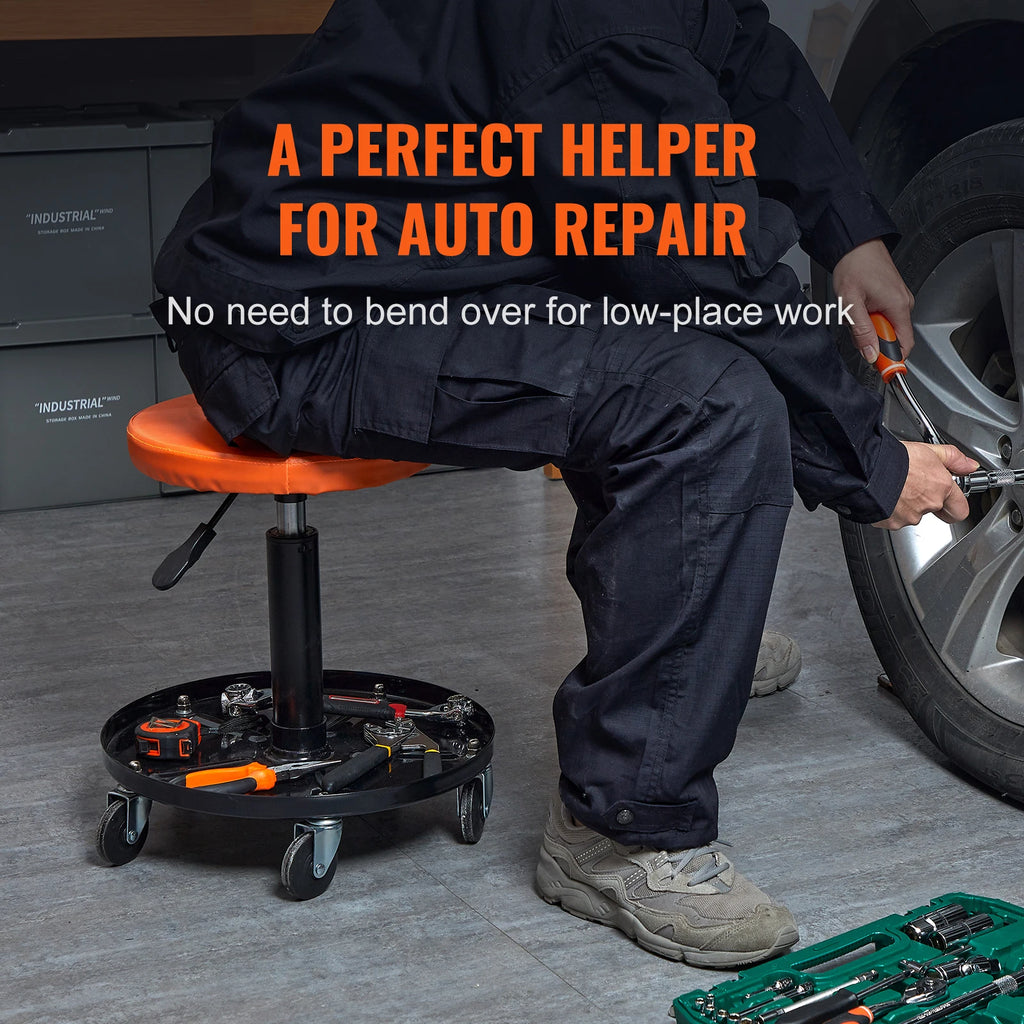 SucceBuy Mechanic Stool 250 LBS Rolling Pneumatic Creeper Garage/Shop Seat Padded Rolling Workshop Stool for Garage Auto Repair