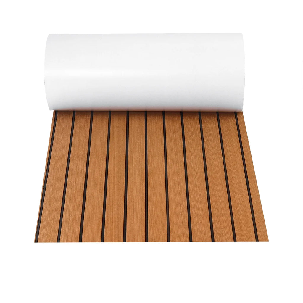 Self-Adhesive 2.4M Foam Teak Decking EVA Foam Marine Flooring Faux Boat Decking Sheet Accessories Marine Brown Black