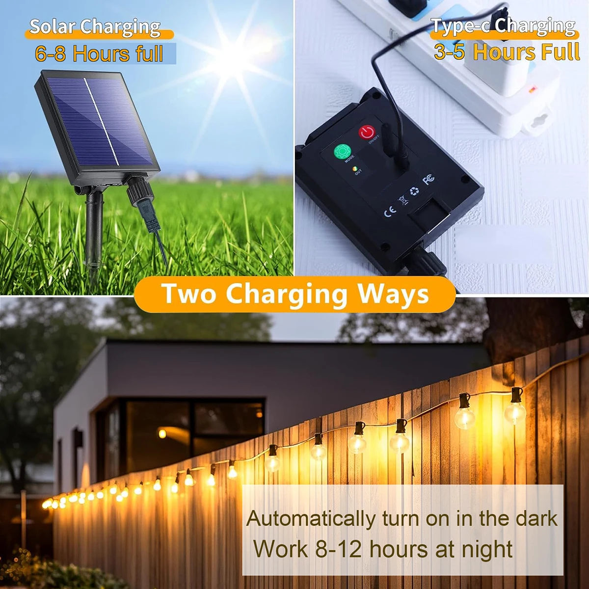 G40 Outdoor String Lights Solar Festoon LED Patio Rope Lamps Solar String For Camping Garden Party Wedding Terrace Decoration