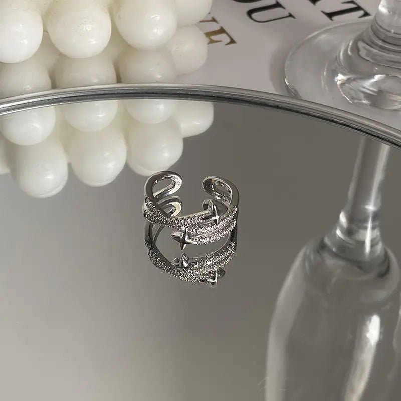 Exquisite Zircon Cross Asterism Ring for Women - FASTSHOPP👜