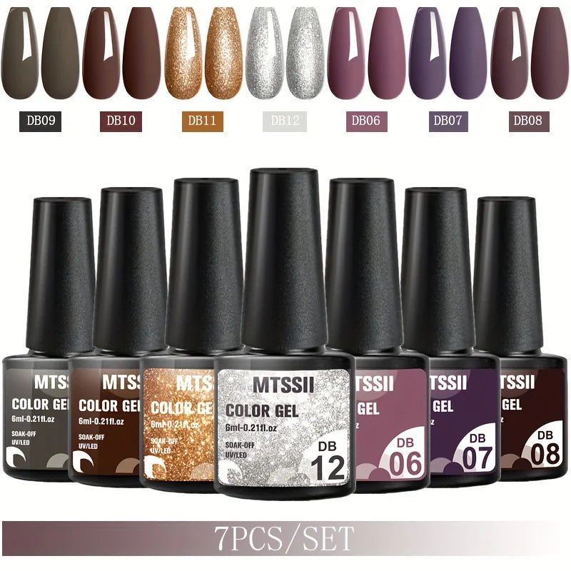 Mtssii 7pcs/set Gel Nail Polish Set For All Season Nail Art Semi - permanent nail polish Soak Off UV/LED Gel Polish nail supplies - FASTSHOPP👜