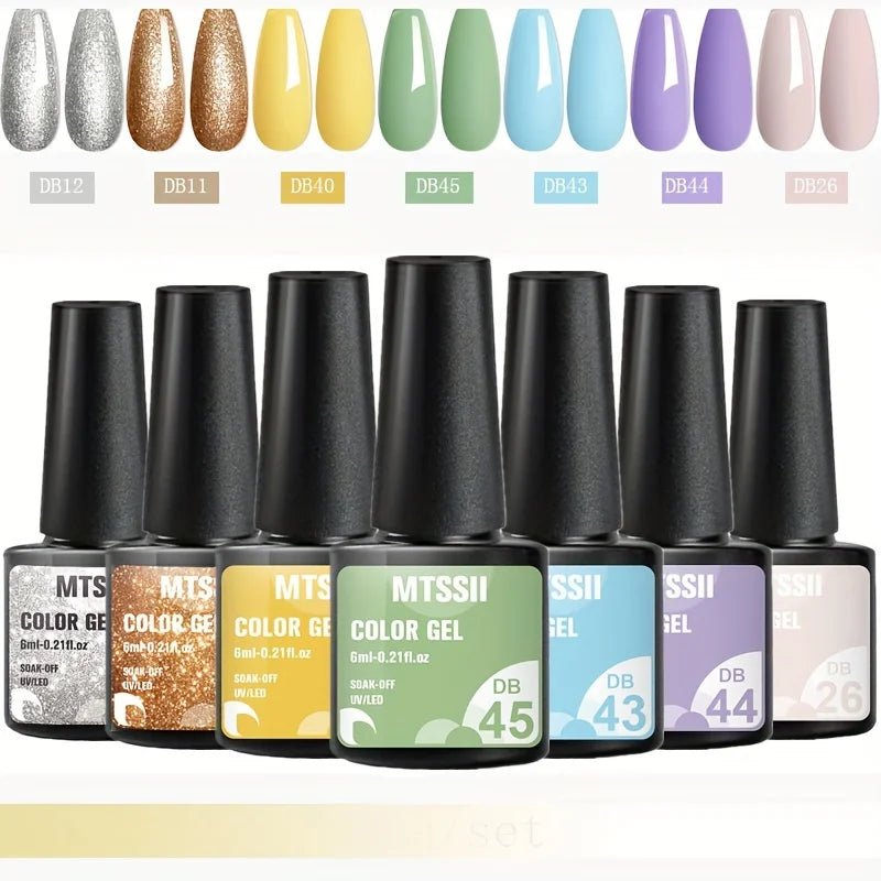 Mtssii 7pcs/set Gel Nail Polish Set For All Season Nail Art Semi - permanent nail polish Soak Off UV/LED Gel Polish nail supplies - FASTSHOPP👜