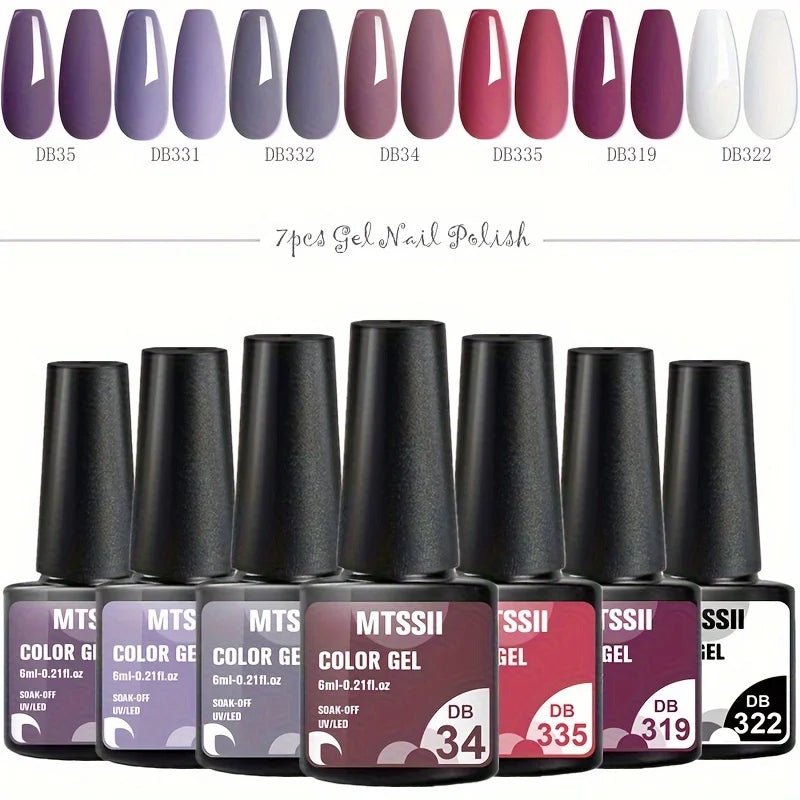 Mtssii 7pcs/set Gel Nail Polish Set For All Season Nail Art Semi - permanent nail polish Soak Off UV/LED Gel Polish nail supplies - FASTSHOPP👜