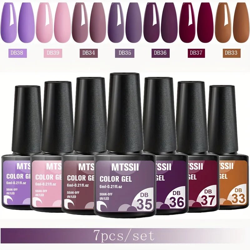 Mtssii 7pcs/set Gel Nail Polish Set For All Season Nail Art Semi - permanent nail polish Soak Off UV/LED Gel Polish nail supplies - FASTSHOPP👜