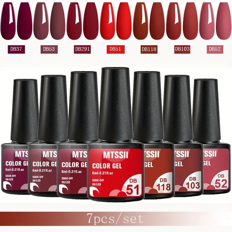 Mtssii 7pcs/set Gel Nail Polish Set For All Season Nail Art Semi - permanent nail polish Soak Off UV/LED Gel Polish nail supplies - FASTSHOPP👜