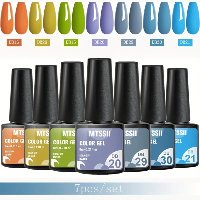 Mtssii 7pcs/set Gel Nail Polish Set For All Season Nail Art Semi - permanent nail polish Soak Off UV/LED Gel Polish nail supplies - FASTSHOPP👜