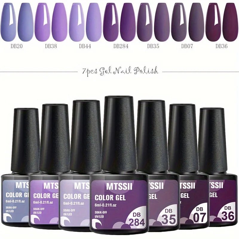 Mtssii 7pcs/set Gel Nail Polish Set For All Season Nail Art Semi - permanent nail polish Soak Off UV/LED Gel Polish nail supplies - FASTSHOPP👜