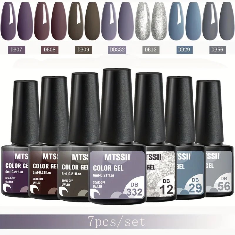 Mtssii 7pcs/set Gel Nail Polish Set For All Season Nail Art Semi - permanent nail polish Soak Off UV/LED Gel Polish nail supplies - FASTSHOPP👜
