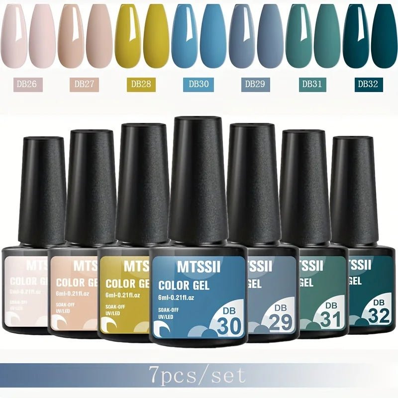 Mtssii 7pcs/set Gel Nail Polish Set For All Season Nail Art Semi - permanent nail polish Soak Off UV/LED Gel Polish nail supplies - FASTSHOPP👜