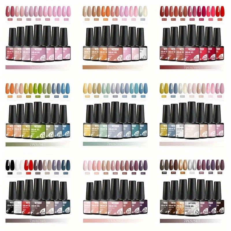 Mtssii 7pcs/set Gel Nail Polish Set For All Season Nail Art Semi - permanent nail polish Soak Off UV/LED Gel Polish nail supplies - FASTSHOPP👜