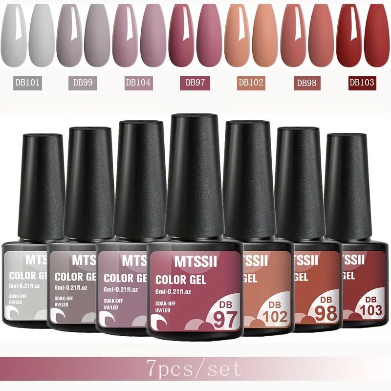 Mtssii 7pcs/set Gel Nail Polish Set For All Season Nail Art Semi - permanent nail polish Soak Off UV/LED Gel Polish nail supplies - FASTSHOPP👜