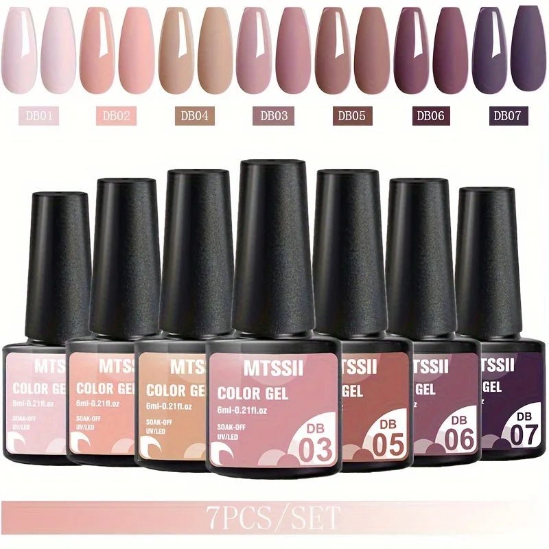 Mtssii 7pcs/set Gel Nail Polish Set For All Season Nail Art Semi - permanent nail polish Soak Off UV/LED Gel Polish nail supplies - FASTSHOPP👜