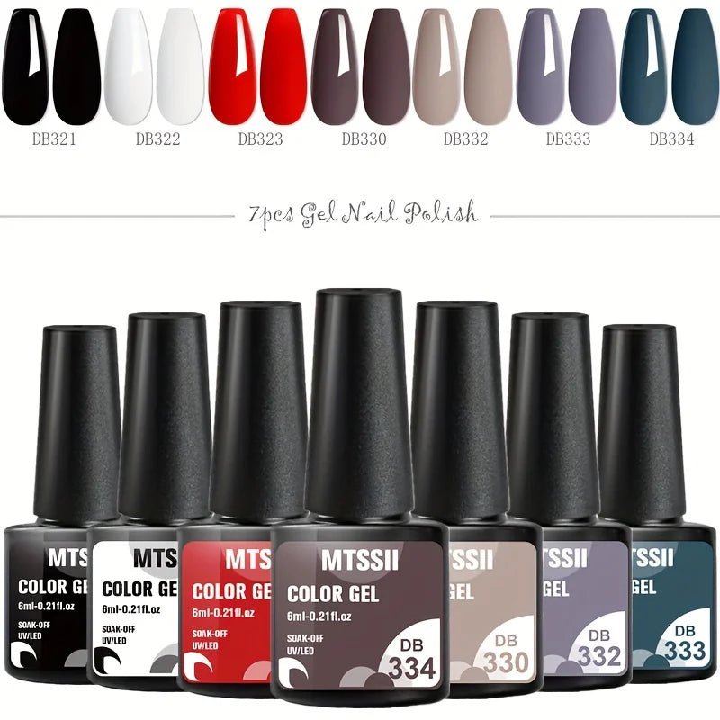 Mtssii 7pcs/set Gel Nail Polish Set For All Season Nail Art Semi - permanent nail polish Soak Off UV/LED Gel Polish nail supplies - FASTSHOPP👜