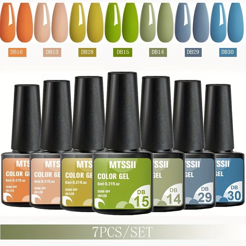 Mtssii 7pcs/set Gel Nail Polish Set For All Season Nail Art Semi - permanent nail polish Soak Off UV/LED Gel Polish nail supplies - FASTSHOPP👜