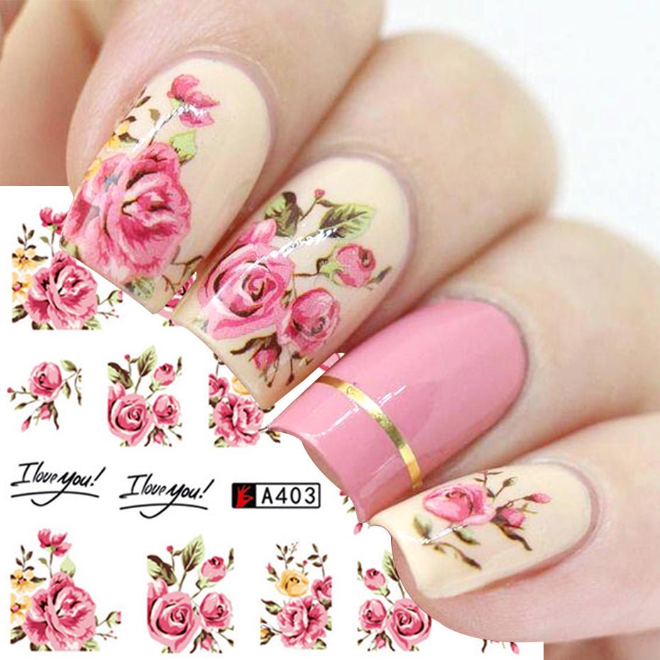 Nail Art Rose Nail Sticker Bowknot Lace Red Flower Nail Applique Eco - Friendly Nail - FASTSHOPP👜