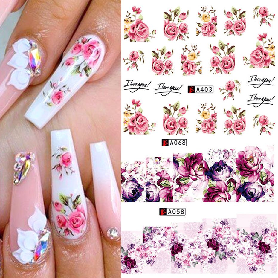 Nail Art Rose Nail Sticker Bowknot Lace Red Flower Nail Applique Eco - Friendly Nail - FASTSHOPP👜