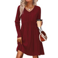 Ribbed, Brushed - Back Long - Sleeve Casual Pleated Pocket Dress - FASTSHOPP👜