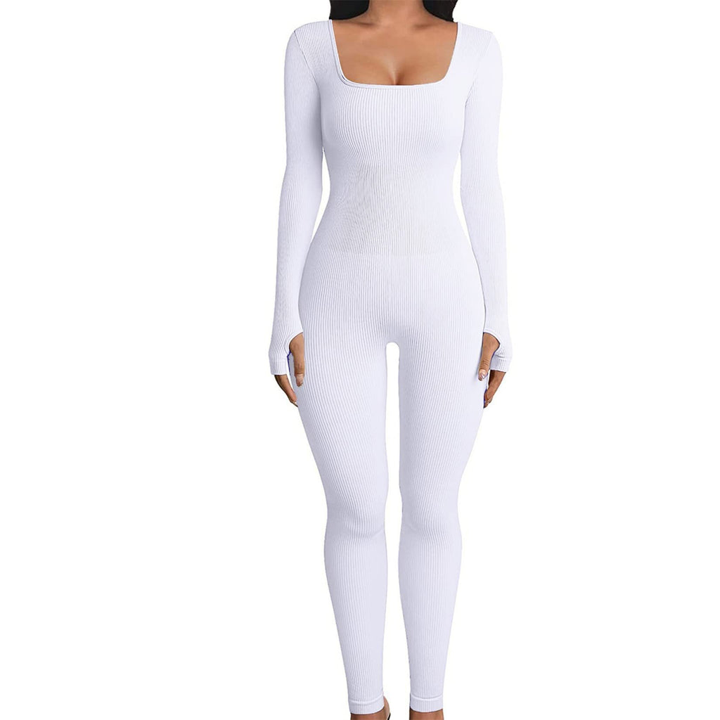 Threaded Square Collar Buttocks Slim Jumpsuit - FASTSHOPP👜
