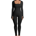 Threaded Square Collar Buttocks Slim Jumpsuit - FASTSHOPP👜