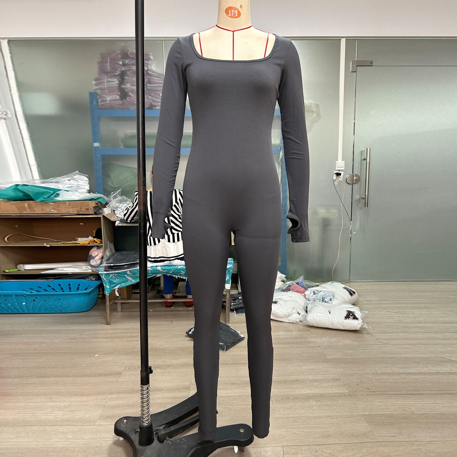 Threaded Square Collar Buttocks Slim Jumpsuit - FASTSHOPP👜