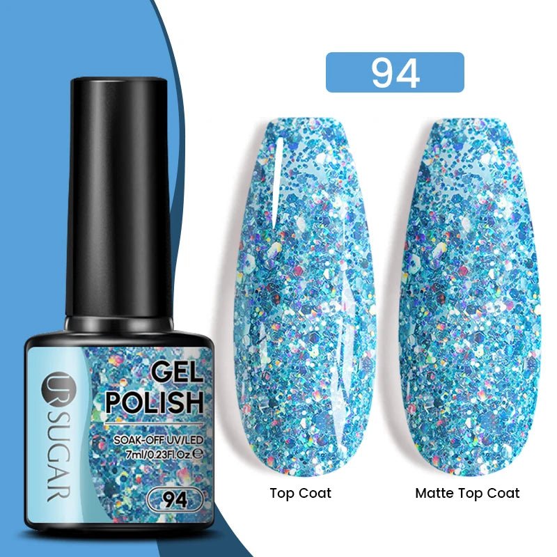 UR SUGAR 7ml Glitter UV Gel Nail Polish Glitter Sequins Soak Off UV Gel Varnish Colorful Nail Gel Polish DIY Nail Art Polish - FASTSHOPP👜