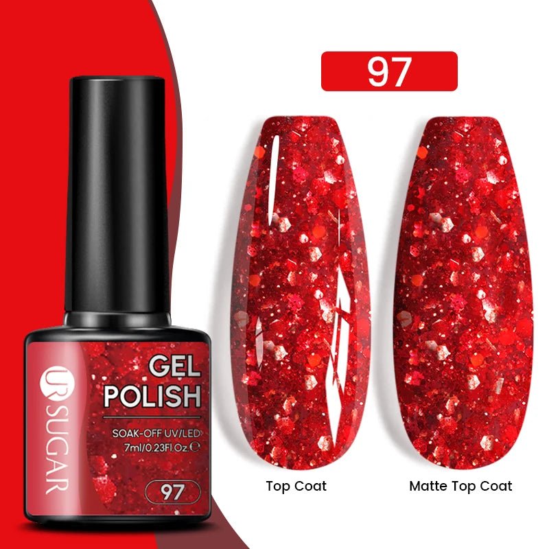 UR SUGAR 7ml Glitter UV Gel Nail Polish Glitter Sequins Soak Off UV Gel Varnish Colorful Nail Gel Polish DIY Nail Art Polish - FASTSHOPP👜