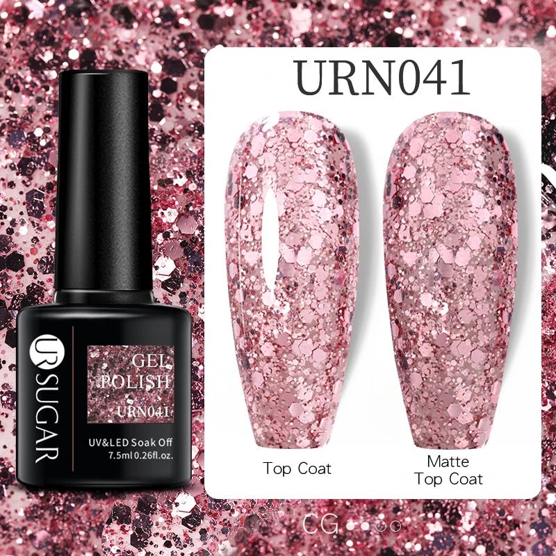 UR SUGAR 7ml Glitter UV Gel Nail Polish Glitter Sequins Soak Off UV Gel Varnish Colorful Nail Gel Polish DIY Nail Art Polish - FASTSHOPP👜
