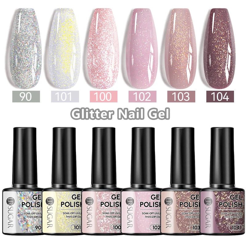 UR SUGAR 7ml Glitter UV Gel Nail Polish Glitter Sequins Soak Off UV Gel Varnish Colorful Nail Gel Polish DIY Nail Art Polish - FASTSHOPP👜