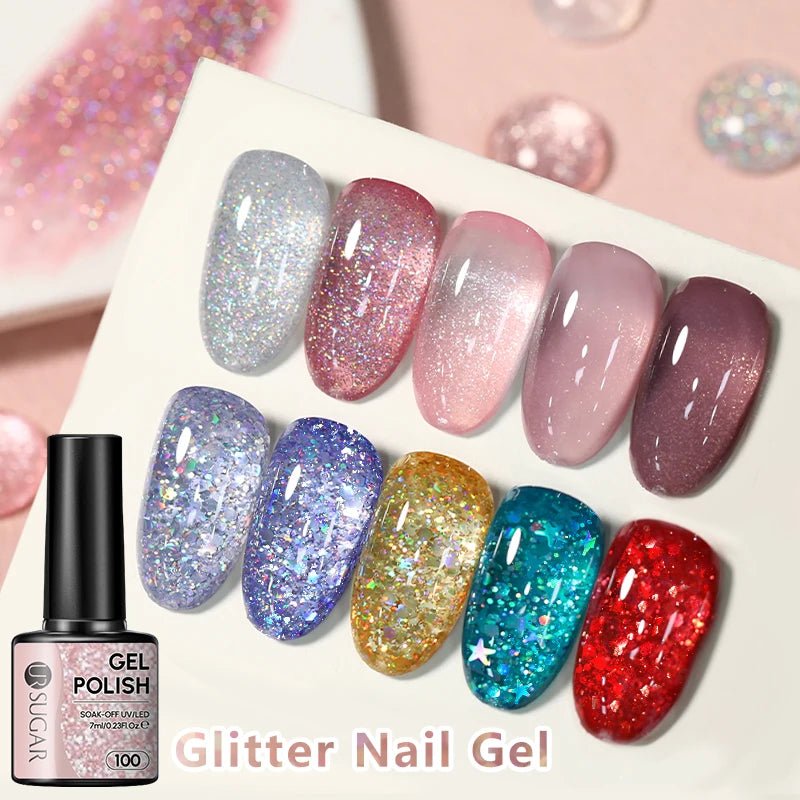 UR SUGAR 7ml Glitter UV Gel Nail Polish Glitter Sequins Soak Off UV Gel Varnish Colorful Nail Gel Polish DIY Nail Art Polish - FASTSHOPP👜