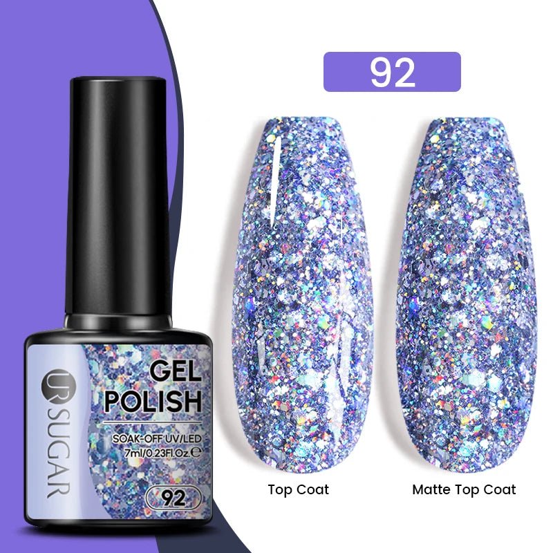 UR SUGAR 7ml Glitter UV Gel Nail Polish Glitter Sequins Soak Off UV Gel Varnish Colorful Nail Gel Polish DIY Nail Art Polish - FASTSHOPP👜