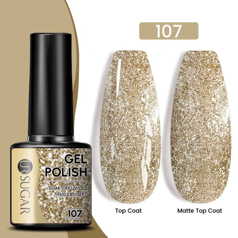 UR SUGAR 7ml Glitter UV Gel Nail Polish Glitter Sequins Soak Off UV Gel Varnish Colorful Nail Gel Polish DIY Nail Art Polish - FASTSHOPP👜