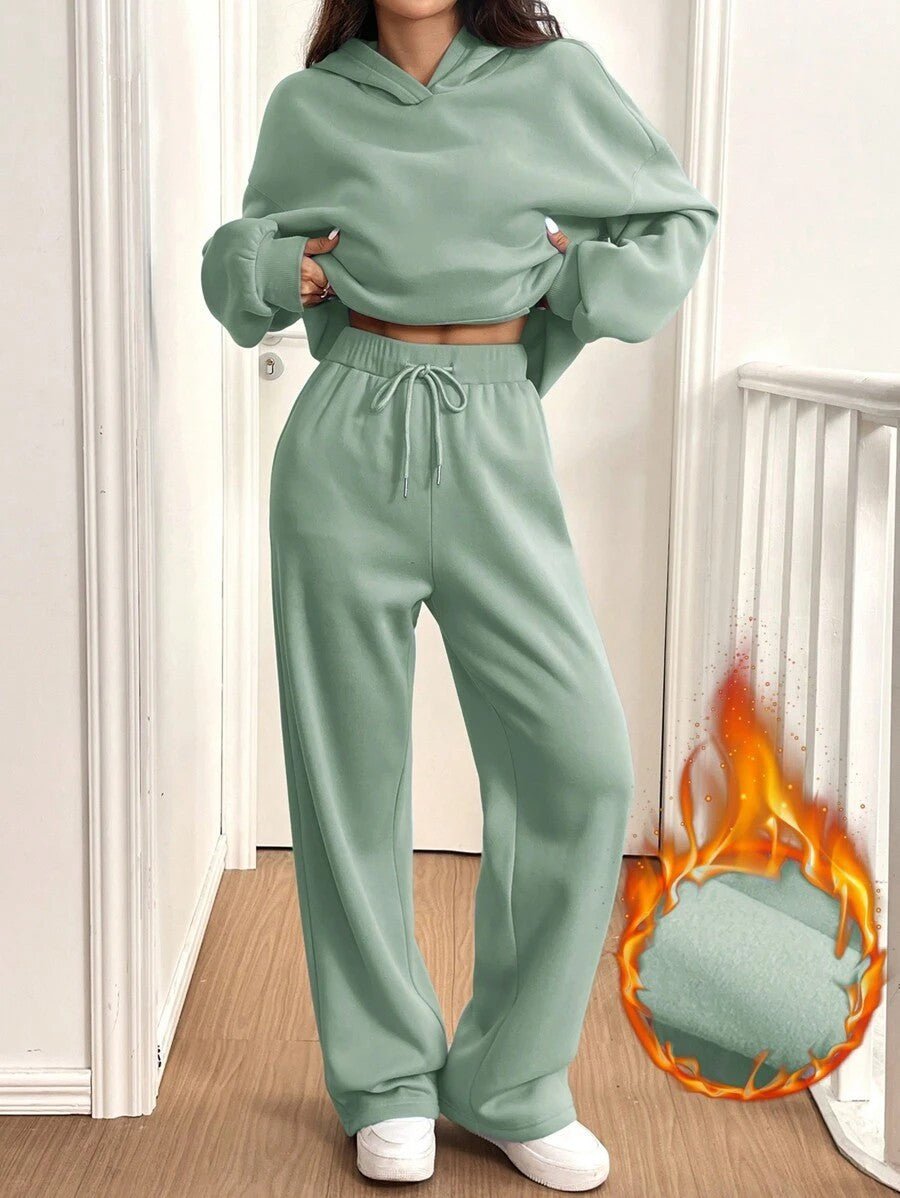 Womens Casual Warm Hooded Top And Pants Set - FASTSHOPP👜