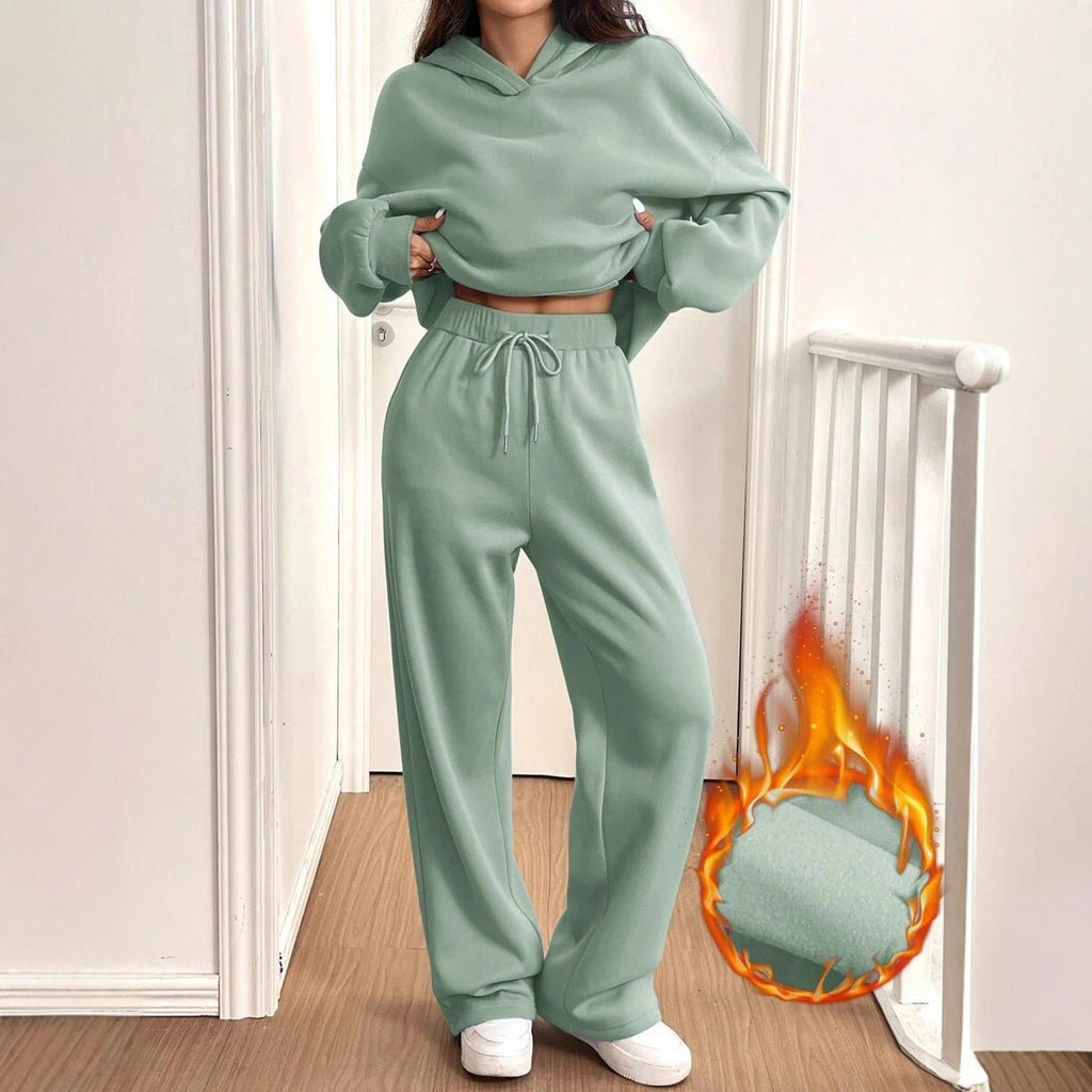Womens Casual Warm Hooded Top And Pants Set - FASTSHOPP👜